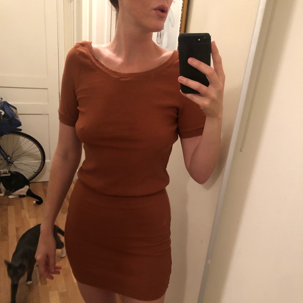 Free People "Happy Hour Mini" Rust Ribbed Dress
